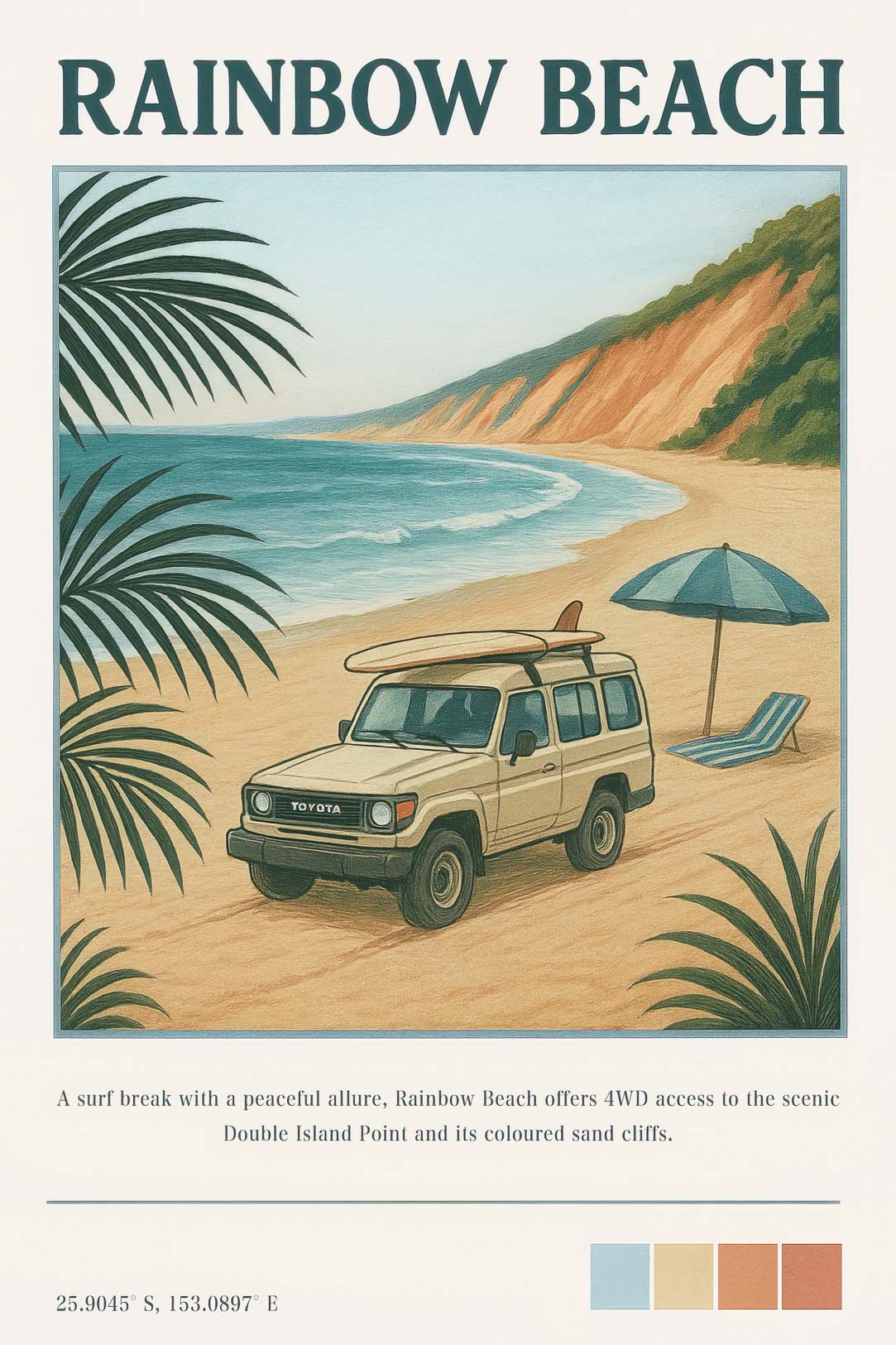 Rainbow Beach vintage surf poster