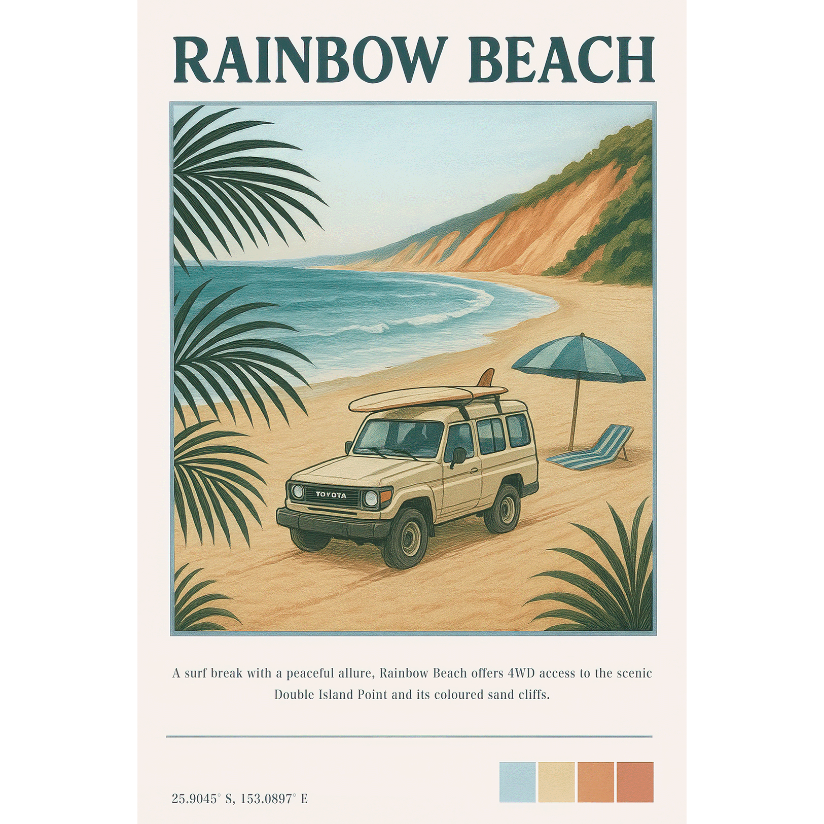 Rainbow Beach vintage surf poster