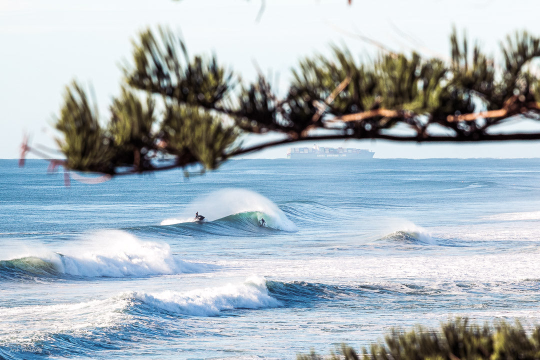 Sunshine Coast Photography prints - Local artwork - surfer with ship in background. - Iconic and memorable Sunshine Coast surf